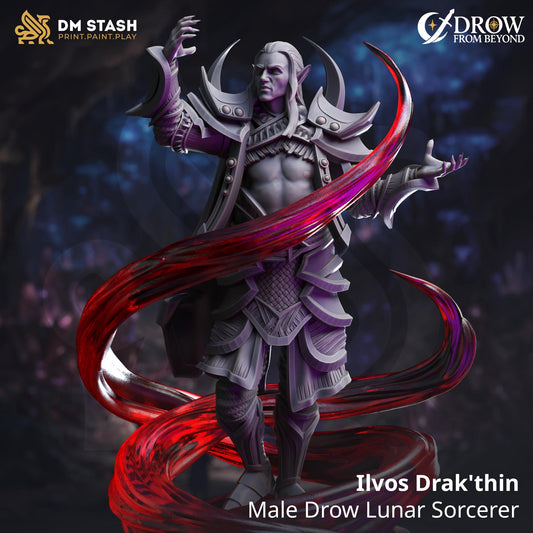 Ilvos Drak_thin - Male Drow Lunar Sorcerer  | DM Stash | Drow From Beyond